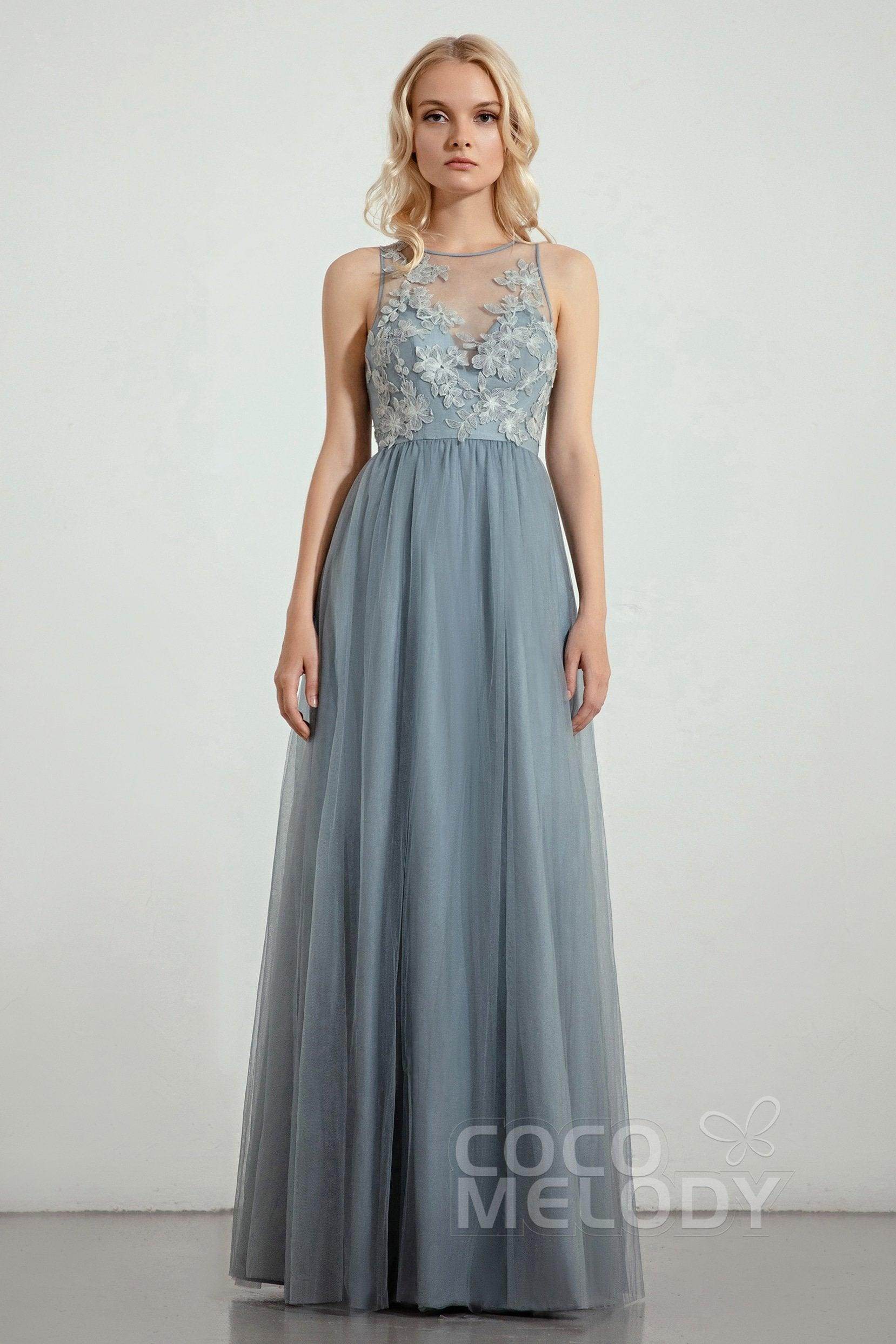 A-Line Floor Length Tulle/Lace Bridesmaid Dress CB0435 - COCOMELODY